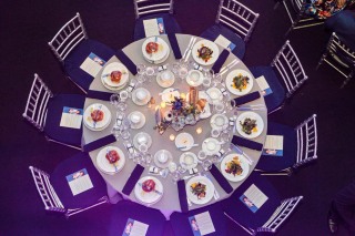 Aerial view of banquet table setting