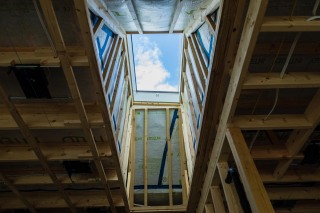 Skylight in house under construction at location shoot