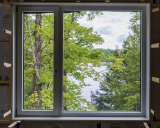 Architectural photo of view from lake house window