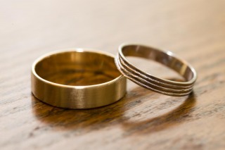 Product photography of rustic wedding bands