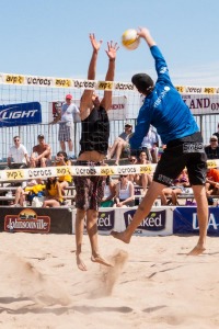 Pro beach volleyball players at Coney Island tournament